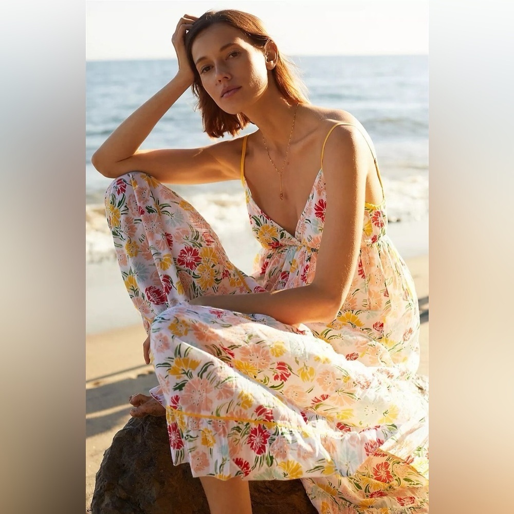 Ro’s Garden Florida Maxi Dress NWT XS Ivory Floral Anthropologie Resort Boho